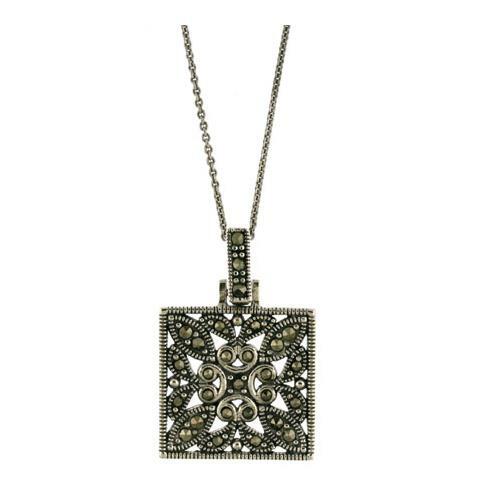 Pendentif Croix En Argent 925 Avec Marcassite Et Améthyste - 45,7 Cm - Style Filigrane