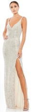 IEENA For Mac Duggal Sequin Gown Dress Size 14 Silver Prom High Slit 26443