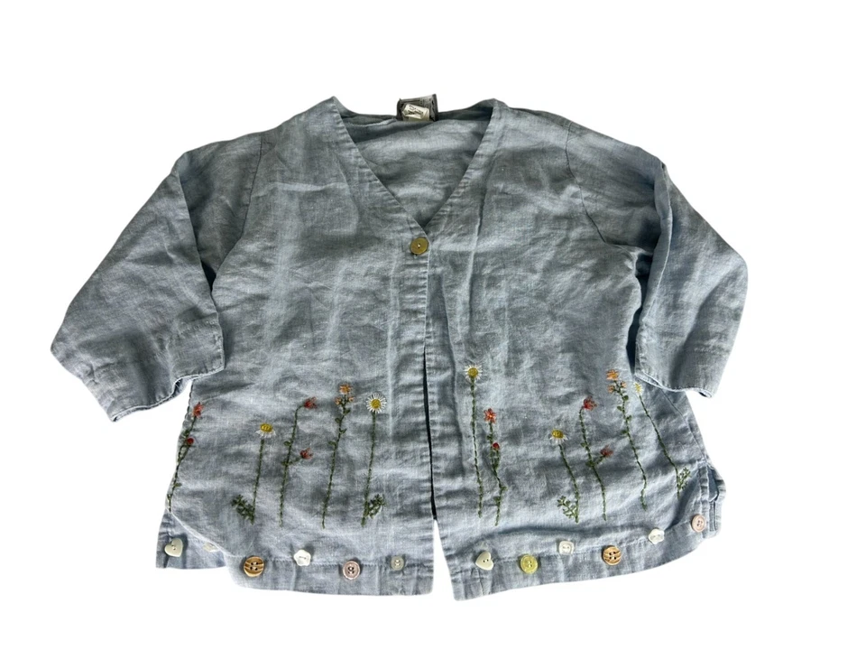 Conjunto de Vestido Carol Anderson Lino Cárdigan Mujer LP Petite Azul 2 Piezas Bordado Foto 2 de 4