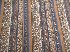 Marcus Bros Cotton Fabric Wallpaper Style Stripe Floral Brown Blue 2yd 13" x 42