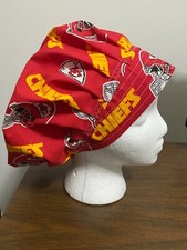KANSAS CITY CHIEFS DESIGN ON BOUFFANT SURGERY SCRUB HAT, CHEMO
