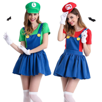 Mario and Luigi Costumes Adult Womens Super Plumber Bros Halloween Fancy  Dress
