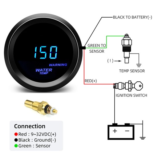 2" 52mm Digital Blue LED Car Water Temperature Gauge 104~302℉ with Sensor - Picture 4 of 4