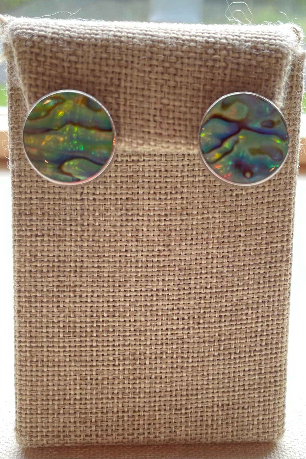 Shell Inlay Button Earrings Steampunk Southwest R… - image 3