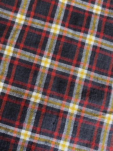 Tessuto a quadretti fatto in casa oro, rosso, bianco, nero misure a scacchi 105"" x 33"" vintage - Foto 2 di 4