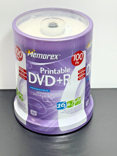Memorex Printable DVD+R 100 Pack 16X 4.7GB 120 Minute Discs Brand NEW ...