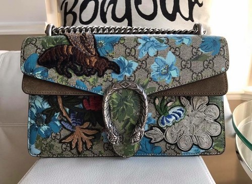 Auth GUCCI Dionysus Supreme Painted Flowers and Patches Shoulder Bag