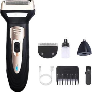 Mens Electric Shaver 3 in1 Nose Hair Trimmer Grooming Kit Waterproof USB Dry Wet