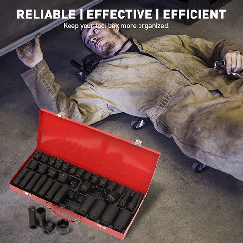 35Pc Drive Deep Impact Sockets Kit 8-32MM Metric 1/2" Garage Workshop Part Case - Picture 7 of 9