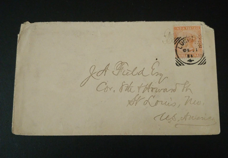 MUY RARO SELLO DE LA REINA VICTORIA DE LA INDIA 1886, “ENVÍO DEBIDO” SUERTE AHORA “CUADRADO” CANCELAR Foto 2 de 3