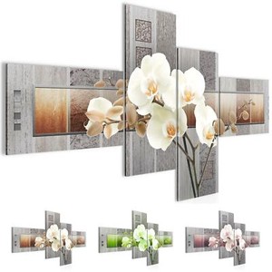 Runa Art Quadro Murale 4 Pezzi – Orchidea Fiori Grigio – Made In Germany – Stampe Su Tela Non Tessuta – Pronti Da Appendere