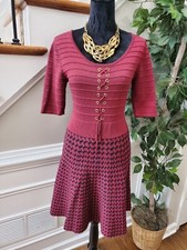Candies Maroon Rayon Round Neck 3/4 Sleeve Knee Length Sweater Dress Size XL