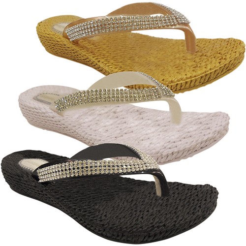 Mujer Cuña Baja Comodidad Diamante Chanclas Sandalias de Dedo Talla | eBay