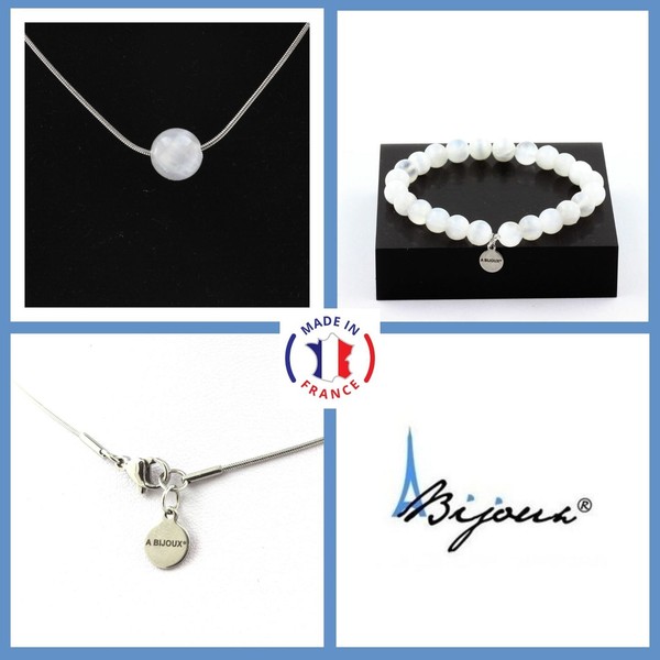 Schmuckset Armband Halskette 1 Perle Selenit Aus Marokko 8 Mm. Kette In GrößE-image