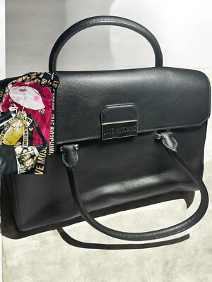 Love Moschino black tote Handbag Faux Leather Logo Scarf Dustbag Classic Career