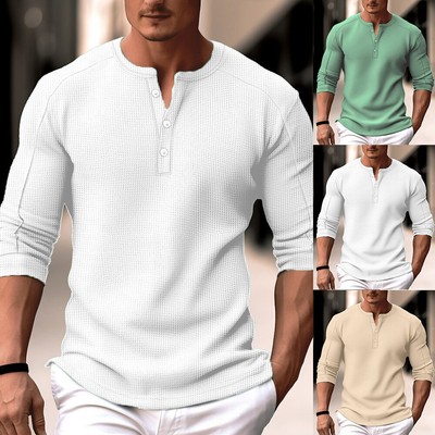 Henley Shirt Herren Langarm Shirts Hemd Langarmshirt Tops Sport Henley T-Shirt