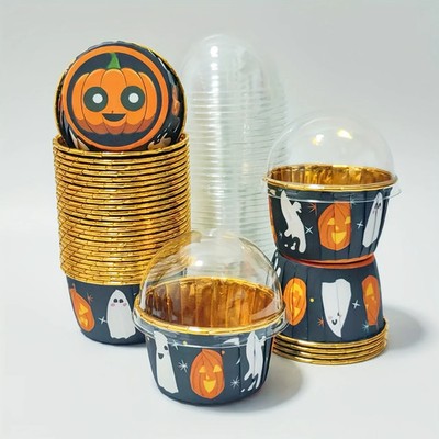 Halloween Cupcake Becher Deckel Kürbis Thema Kunststoff Einweg