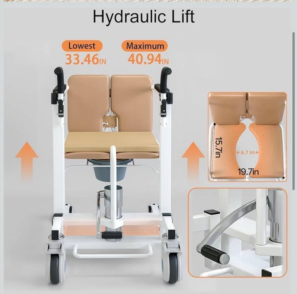 Patient Chair Hydraulic Transferred Lift Wheelchair w/180°Split Seat & Table E4 - Image 4 of 4