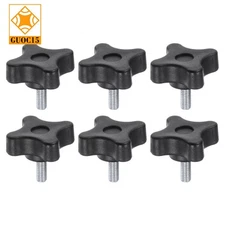 6pcs Star Knobs M5 x 12mm 4-Star Stud Knob Hand Tightening Clamping Screw Black
