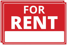 2PC for Rent Sign, 12 Inches by 8 Inches - 20 Mil Polystyrene Plastic - for Rent