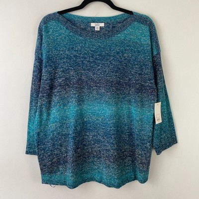 Croft & Barrow 3/4 Sleeve Sweater Womens XXL Teal Combo Boat Neck