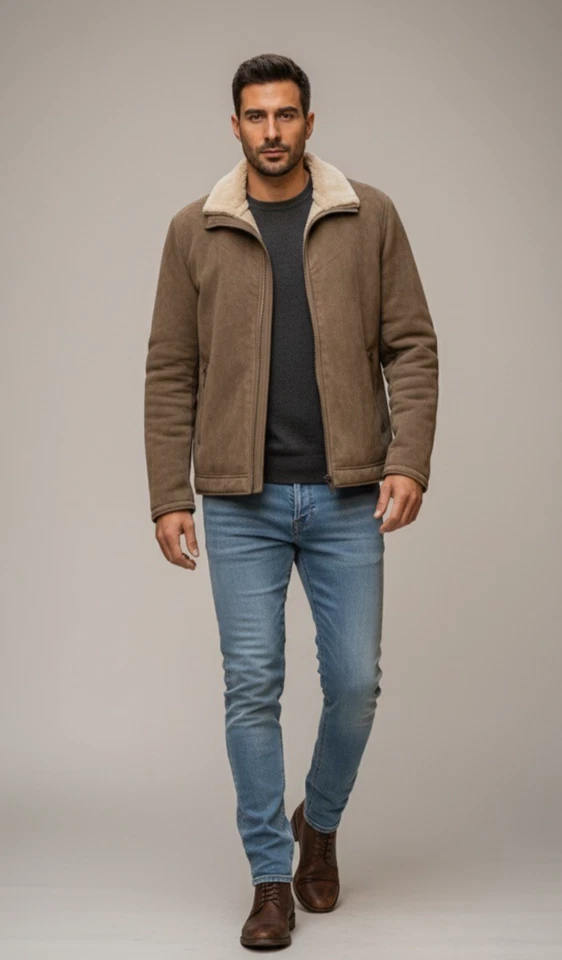 MONTONE SHEARLING ECOLOGICO-Giubbotto uomo-ROYAL CUP-Tortora - Immagine 2 di 4