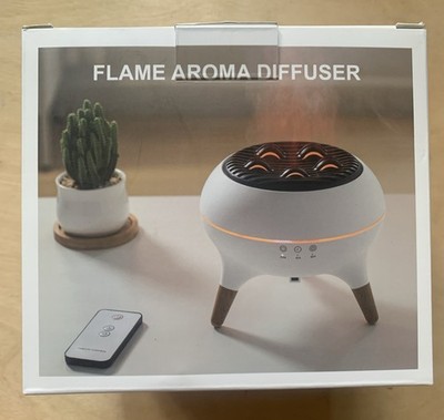 Flame Aroma Diffuser Ultrasonic Essential Oil 350ml White Quiet Faux Flames NIB