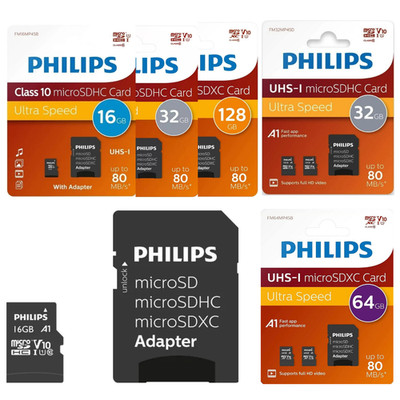 Philips microSD Speicherkarte 8GB 32GB 64GB 128GB + Adapter SDHC SDXC Class 10