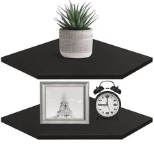 Corner Shelf Wall Mount, Set of 2 Corner Floating Shelves with Wire Hole for ...
