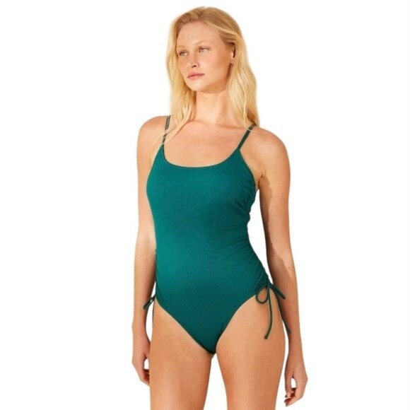 Women's Ribbed Adjustable Drawstring Medium Coverage One Piece Swimsuit XL