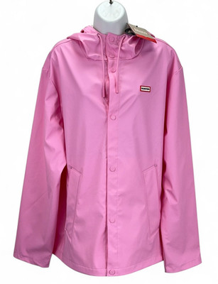 Hunter Downpour Izzy Pu Hooded Jacket, Damen Jacke UK Größe 16, XL, Pink, Neu