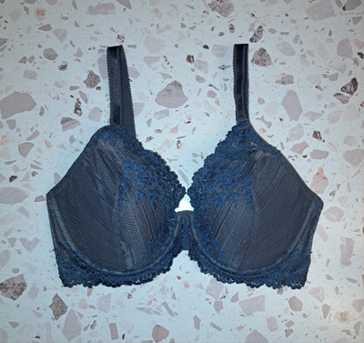 Wacoal Embrace Lace Plunge Bra 34DD Gray Blue Floral Lace Convertible 853291
