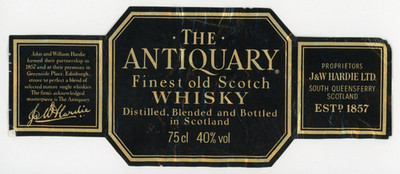 1950s-70s The Antiquary Hardies Scotch Whisky Label #KI
