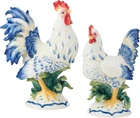 Fitz and Floyd Ceramic Rooster and Hen Figurine, Sicily Blue, Rooster 12.75-Inch