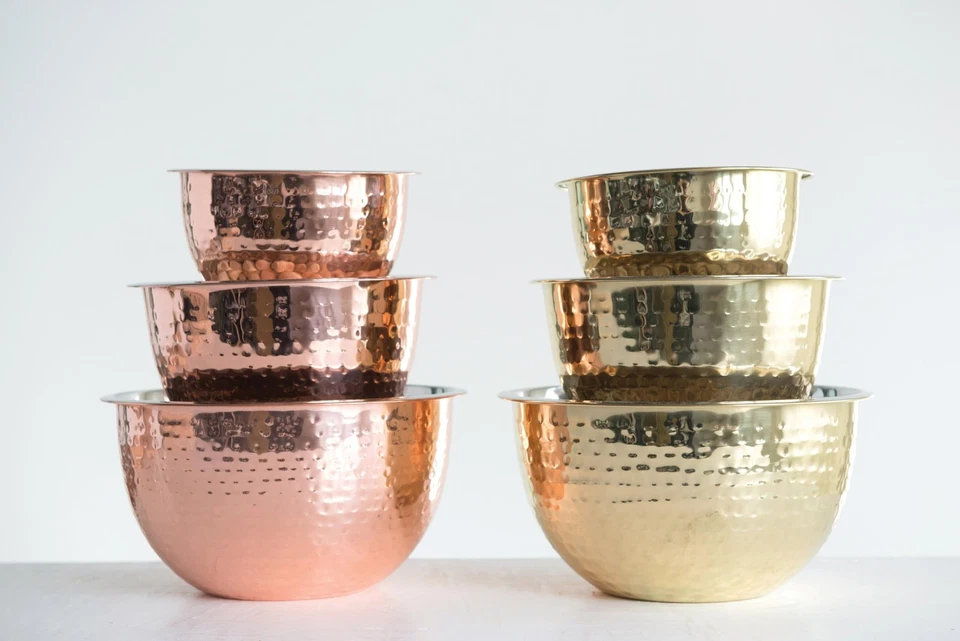 Hammered Stainless Steel Bowls in Copper Finish (Set of 3 Sizes) - Image 3 of 4