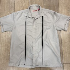 Havanera Co. Men  s Large Guayabera Bowling Shirt   Tan/Beige w/ Black Stripes