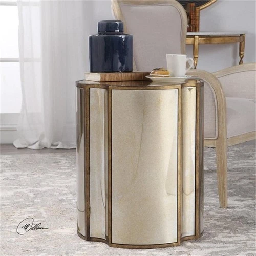 Uttermost Harlow MDF Wood Mirrored Accent Table in Antique Brass - Picture 2 of 5