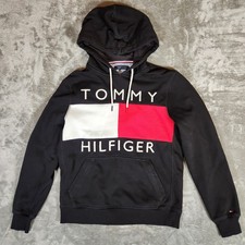 Tommy Hilfiger Men  s Medium Black Quinn Embroidered Logo-Print Fleece Hoodie