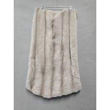 Frye Faux Fur Throw Blanket Cream Tan Ribbed Channeled Plush 29x30 RN89134