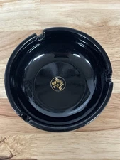 Vintage Ashtray Black Ceramic Gold Lotus Flower