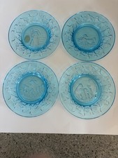 Vintage Tiara Indiana Glass Blue Nursery Rhyme Plates 6.5" Set of 4