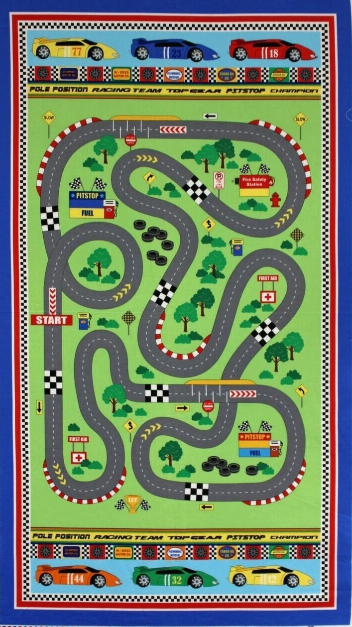 Race Car Road Track Floor Play Felt Back Mat For Kids RARE