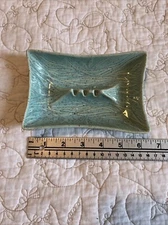 Vintage California Original Brand Ashtray 2570 Green Gold Ceramic Footed MCM