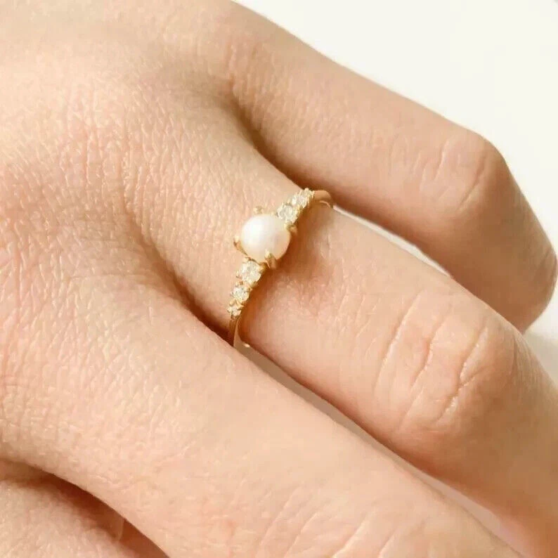 2Ct Round Cut Lab Created Pearl Women Wedding Band Ring 14k Yellow Gold Over - Image 4 of 4