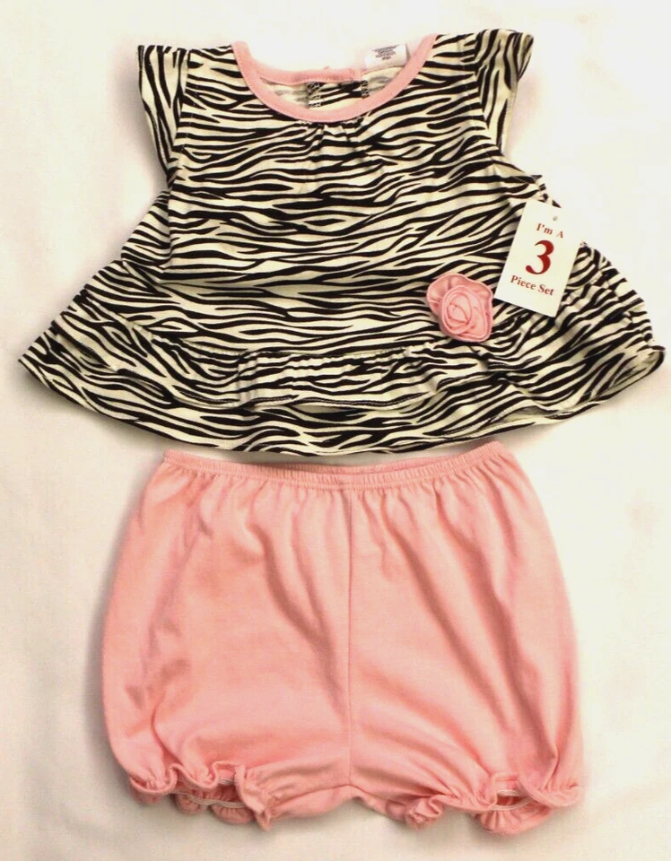 NIÑAS 6-9 Meses 3 Piezas Conjunto (Top Bloomer Babero) Cebra Little Love Fisher-Price Foto 2 de 3