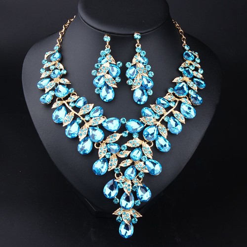 Statement Crystal Flower Necklace Earring Jewelry Set Bridal Wedding Party Gifts - Picture 39 of 75