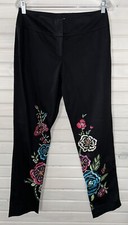VTG 90s Cache Sz 8 Black Embroidered Dress Pants Beaded Bright Floral EUC