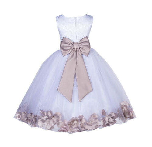 Marfil Boda Concurso Floral Encaje Cuerpo Rosa Pétalo Tul Flor Niña Vestido 165T - Imagen 13 de 41
