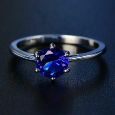 Solitaire Wedding Ring 2Ct Round Cut Silver Sapphire 925 Sterling Silver