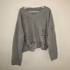Grey distress drop shoulder knitted sweater size Medium